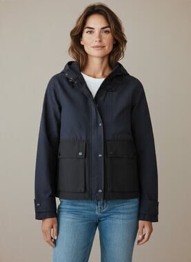 Madewell Hooded Utility Jacket Navy Black Colorblock Quilted Lining Women’s S